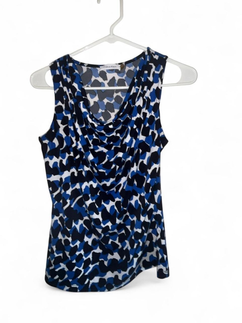 Calvin Klein Blue & Black Abstract Cowl Neck Tank